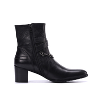 Bottes d'hiver pour hommes en cuir véritable de couleur noire NA440, bout pointu, bottes courtes de soirée, fermeture éclair, bottes de moto, chaussures pour hommes