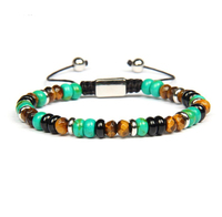 Pulsera de macramé con logotipo grabado para hombre y mujer, nuevo diseño de 6mm, Ojo de Tigre marrón, ónix, rojo coral, cuentas grabadas