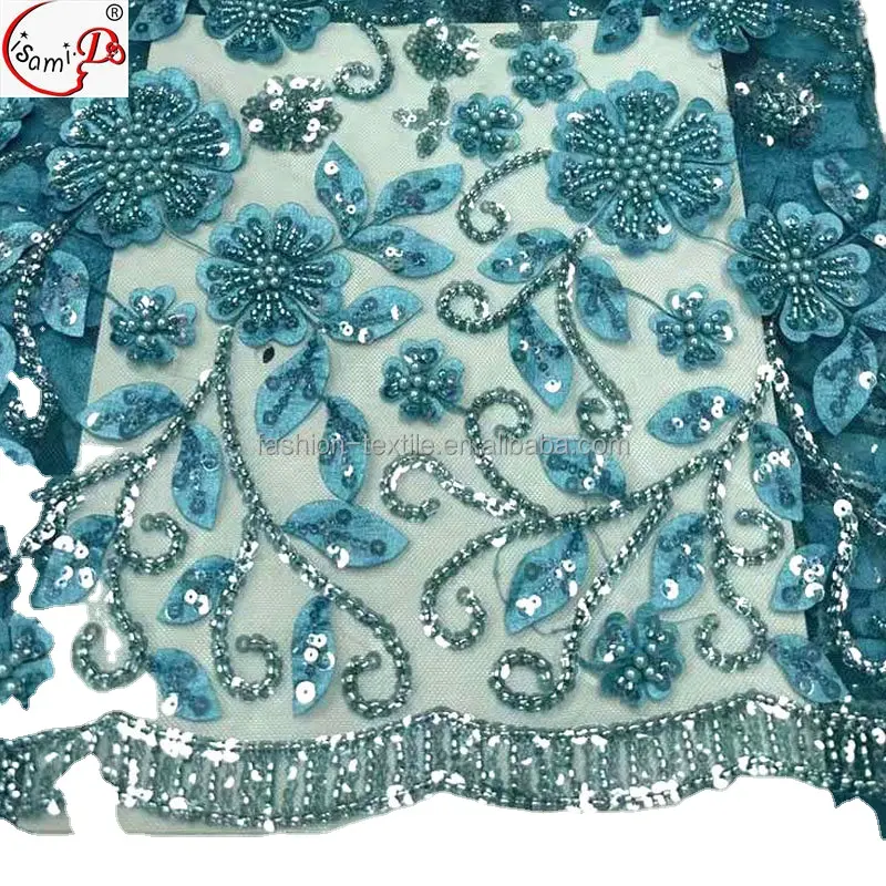 lisami fashion textile luxury heavy big stone 3d chiffon flower sequins multi color latest design lace fabric for evening dress