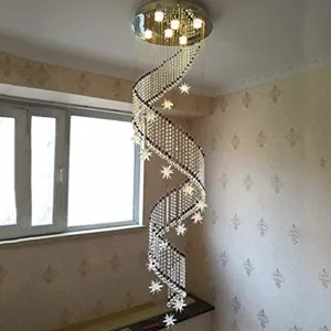 מדרגות Ceriling מנורות דקורטיבי נורדי וילה מסתובב חדר מדרגות תליון מנורת קריסטל נברשת אורות כוכבים
