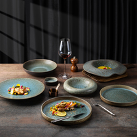 Assiette à pâtes en grès émaillé bleu, fabriquée à la main par YAYU, qualité professionnelle pour restaurants, vente en gros, fournitures de restauration