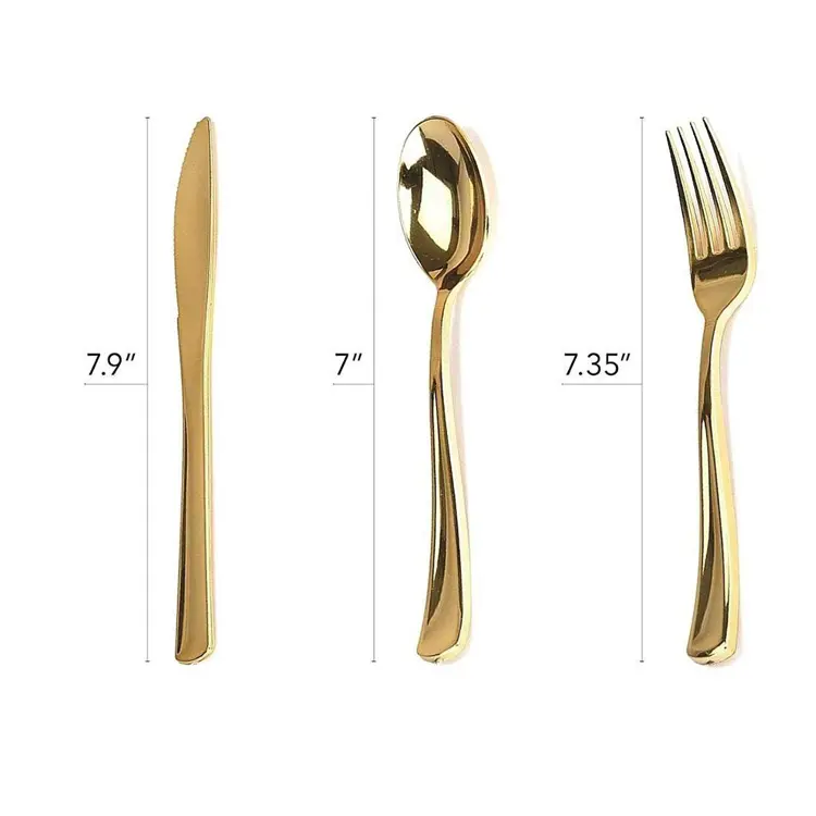 Disposable Golden Plastic Metal European knife, Fork And Spoon Western Food Party Tableware