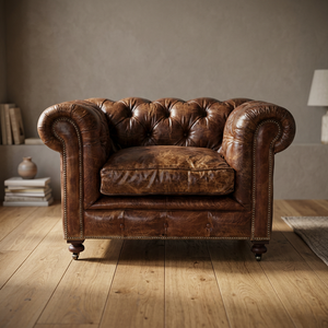 Sofá Reclinable Vintage e Industrial de Madera Maciza y Cuero Genuino para Sala de Estar - Product Image 2