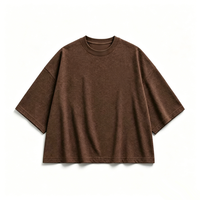 T-shirt personnalisé Kornit DTG marron délavé vintage pour homme, coupe oversize usée avec petit logo, service OEM sur mesure, directement de l'usine