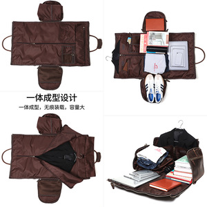 Joyir Bolso de viaje de cuero Crazy Horse, gran capacidad, cierre de cremallera, viaje de negocios, color sólido para hombre, color marrón - Product Image 3