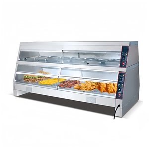 Nuova Vetrina Riscaldata Elettrica a 2 Ripiani in Argento, Larghezza 1,8M, Controllo Digitale Intelligente della Temperatura per <span class=keywords><strong>Hamburger</strong></span>, <span class=keywords><strong>Pizza</strong></span> e Fritti - Product Image 2