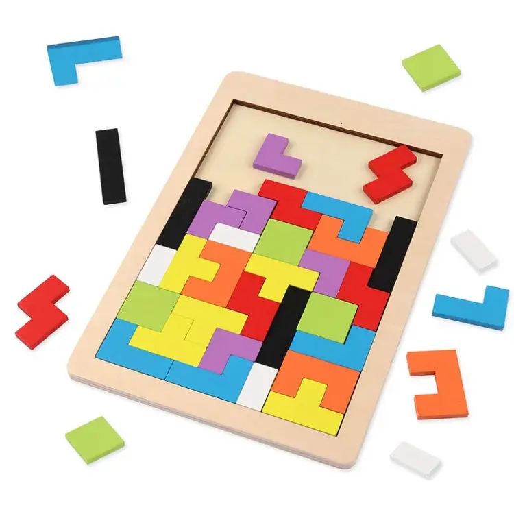 Bán buôn giá rẻ bằng gỗ khối Câu Đố giải pháp Tangram ghép hình thông minh đầy màu sắc Montessori educati