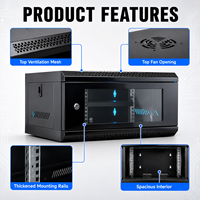 Kabinet Server Dinding 4U Kustom 19 Inci dengan Pintu Kaca dan Panel Samping yang Dapat Dilepas