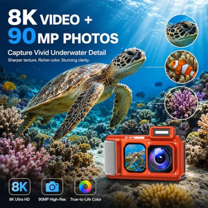 กล้องดิจิตอลกันน้ำ IP68 ลึก 15 เมตร ความละเอียด 8K 48MP หน้าจอคู่ ซูมดิจิตอล กล้องใต้น้ำขนาดกะทัดรัดสำหรับดำน้ำตื้น - Product Image 4
