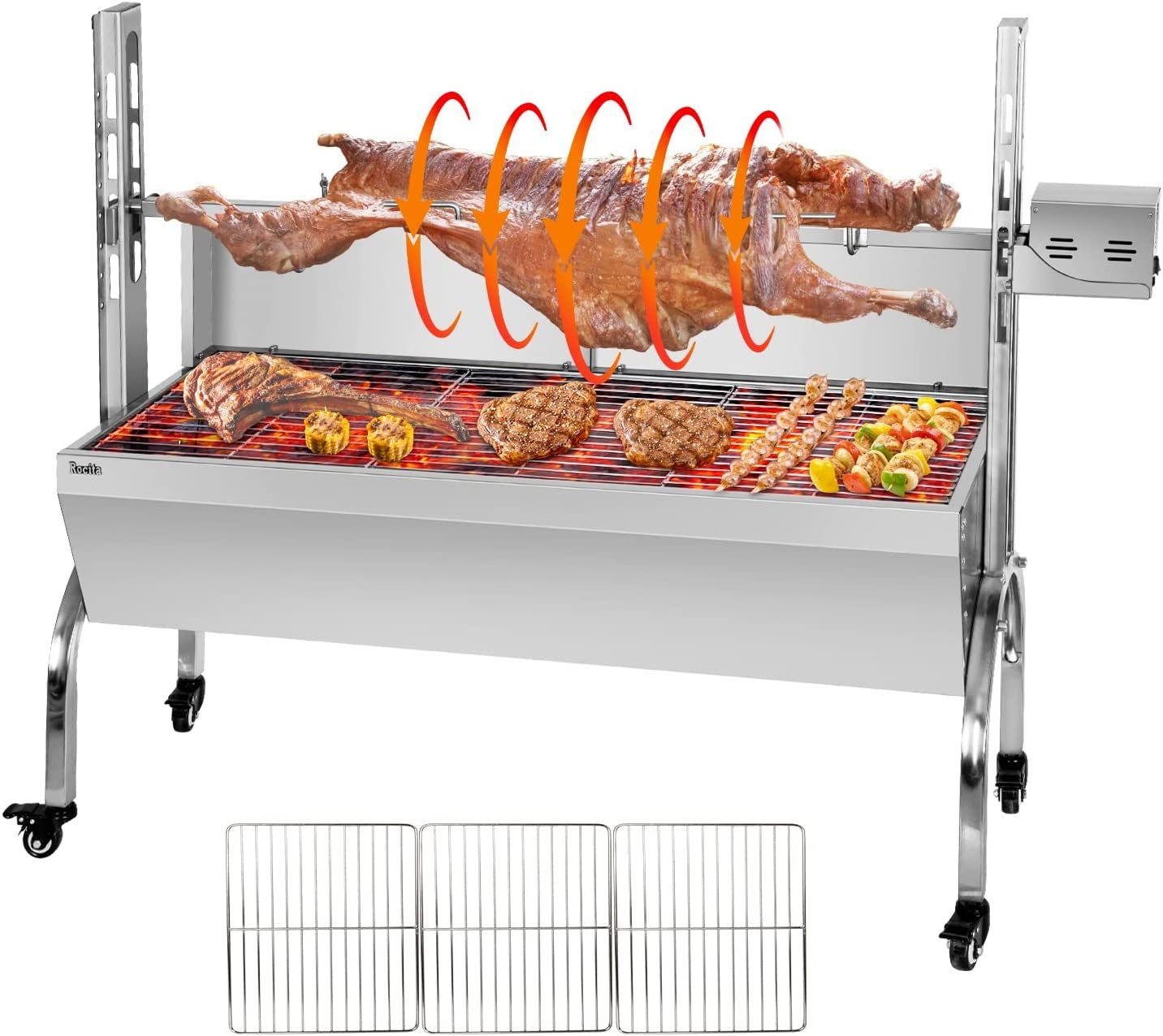 Commerciële Trolley Houtskool Grill Rotisserie Spit Varken Roosteren Barbecue Machine Voor Outdoor Bbq Eiland