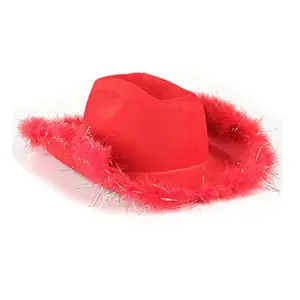 wholesale cowboy hat velvet trimmed decorative party fashion hat pink Cowgirl hat