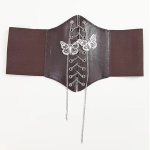 Faja Corsé Elástica de Cuero PU con Cadena de Mariposa, Estilo Retro Ancho Vintage para Fiesta - Product Image 3