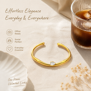 Bracelet manchette ouvert en acier inoxydable plaqué or 18 carats, poli, sans nickel, avec zircon cubique taille poire serti griffe et pierre précieuse en forme de cœur, réglable - Product Image 2