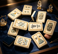 Set Mahjong Akrilik Mewah Warna Burgundy Ivory untuk 4 Pemain, Ubin Ramah Lingkungan dengan Ukiran Khusus, Perlengkapan Permainan Pesta Portabel