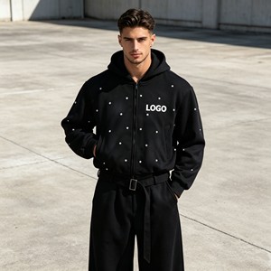 Cropped hoodie men's <b>sets</b>,3D Embroidered acid washed <b>Sprayed</b> monkey 570GSM Hoodie Sweatpants <b>Sets</b> for Men,men clothes low cost - Product Image 2