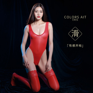 Women's Sheer Bodysuit 8D Nylon Ultra Thin Black Red Blue Brown Gray Pink <b>White</b> Skin Tone Solid Color Crotchless Lingerie Set - Product Image 5