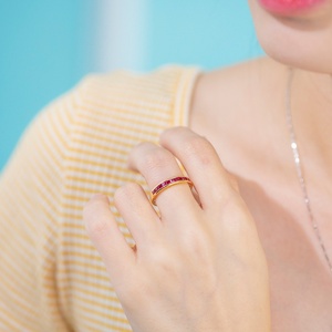 แหวนหมั้นสำหรับงานแต่งงานชุบโรเดียมสีเหลืองทอง18K ทันสมัย - Product Image 2