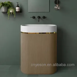Hot design banheiro pias resina pedra autoportante lavatório chão de pé bacia pedestal superfície sólida mão lavar pia 1 comprar