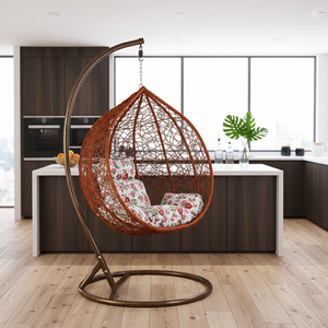 Fauteuil suspendu moderne pour extérieur, balançoire œuf, chaise cocon de jardin avec support métallique - Product Image 5