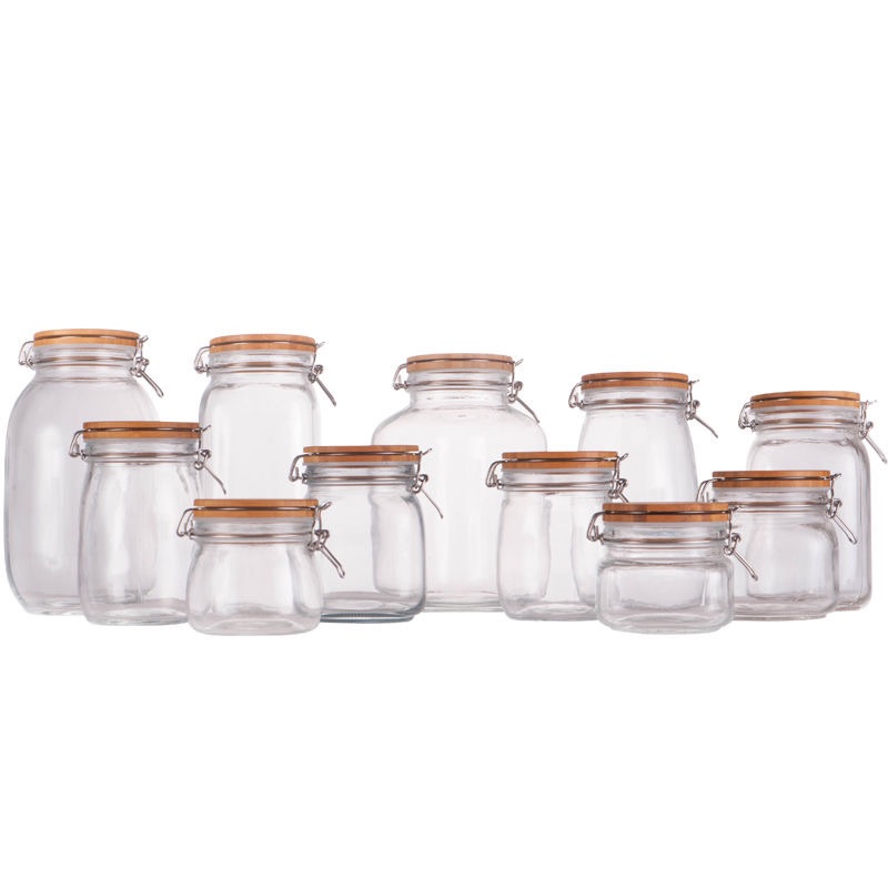 500~3000ml Bamboo lid seal cans jar glass lemon honey jam bottle food storage jar