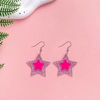 Boucles d'oreilles pendantes en forme d'étoile de note musicale en acrylique rose, boucles d'oreilles scintillantes pour femmes, boucles d'oreilles à paillettes tendance