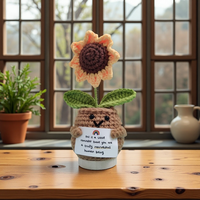Poupée Tournesol Crocheté à la Main Article Décoratif Personnalisable Contenu Carte Tricoté Fleurs En Pot Objets Décoratifs Uniques