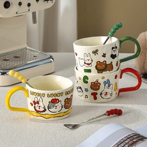 Mug en céramique moderne sans couvercle, motif dessin animé animal, mignon et esthétique, pour enfants, pour le petit-déjeuner, le lait, les collations légères, avec cuillère - Product Image 2