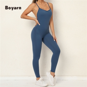 Boyarn évider beauté dos Yoga entraînement barboteuse femmes Scrunch pêche bout à bout course Fitness Yoga Onesie combinaisons - Product Image 6
