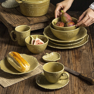Ensemble de dîner en porcelaine transformée au four rétro classique Kit de tasse à café écologique pour les hôtels à usage domestique Conception de motif personnalisable - Product Image 4