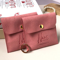 Pochette Luxe en Microfibre Rose Imprimée Couleur avec Bouton, Logo Personnalisé, pour Rangement de Bagues, Colliers et Boucles d'Oreilles