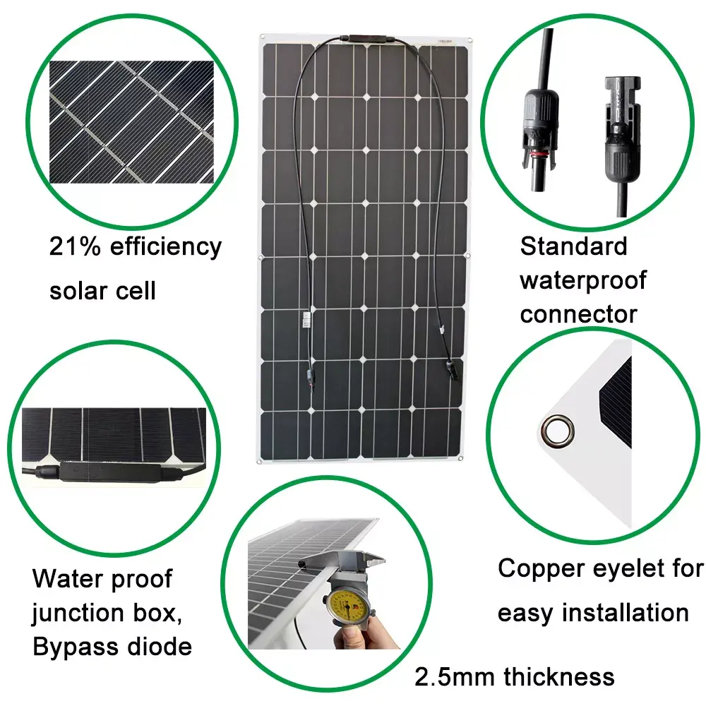 JCN للماء ألواح الطاقة الشمسية المحمولة مرنة ETFE أحادية 18V 100w 200w مرنة الشمسية لوحة لقارب