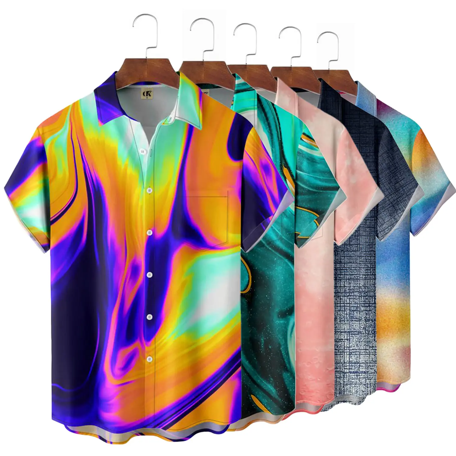Nouveau Design personnalisé fabricant de vêtements hommes chemise de plage décontractée dégradé motif imprimé Polyester manches courtes Tops Blouse