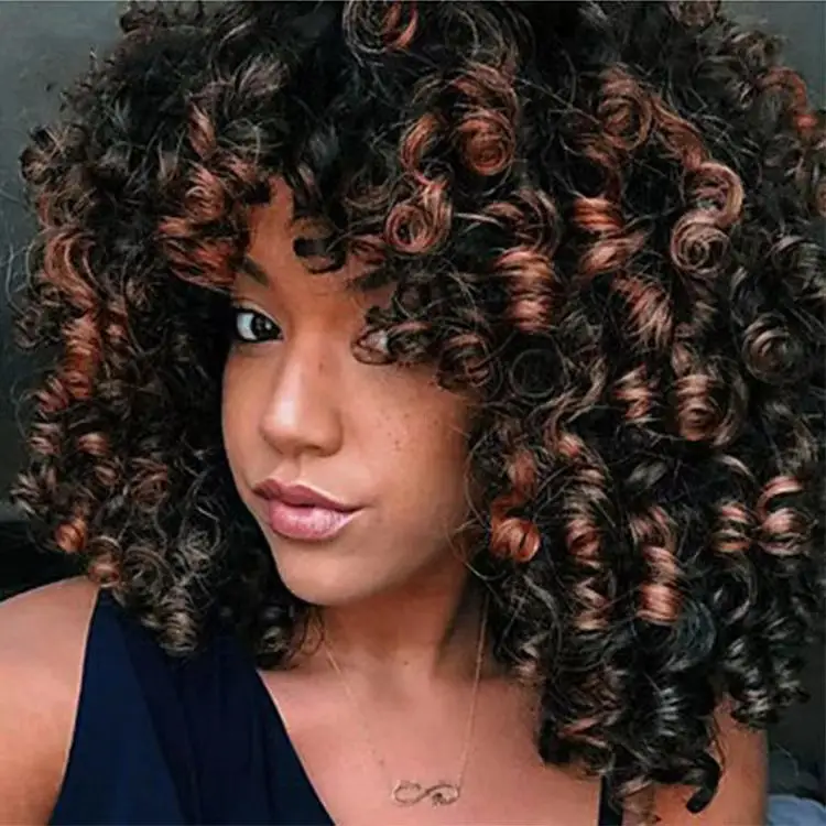 Wholesale African ombre small curly short curly hair suitable for female hair shot chemical fiber wig synthetic hair