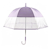 Parapluie dôme anti-vent à poignée courbée semi-transparente en POE et pongé et protection UV avec deux sangles de fixation