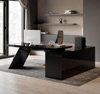 Bureau de direction en forme de L, surface solide noire brillante moderne de luxe, durable, résistant aux taches, garantie 10 ans