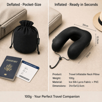 Olyi Coussin d'air en forme de U - Conception ultra-légère et compacte - Housse amovible lavable en machine - Pompe à air intégrée pour les voyages