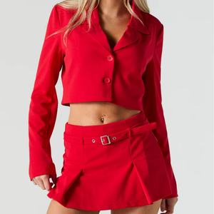 Conjunto de Dos Piezas Formal e Informal OEM en Oferta, Traje Elegante Personalizado para Mujer, Blazer Corto con Corsé y Falda Corta de Manga Larga - Product Image 4