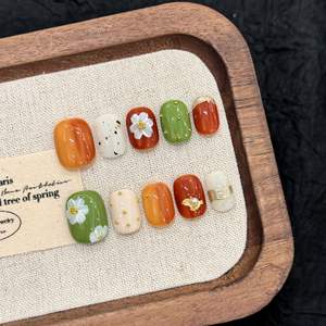 Uñas Postizas Cuadradas Hechas a Mano 100% ABS, Uñas Postizas Cortas con Diseño <span class=keywords><strong>de</strong></span> Flores 3D y Punta Francesa para Mujer - Product Image 3