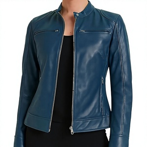 Women's Genuine Leather Motorcycle Jacket Brown Stand Collar <b>Zipper</b> Closure Full Sleeve Biker Style Autumn Wear - Product Image 1