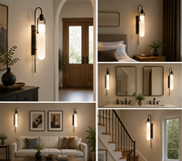 Lampu Dinding Lengkung Hitam Matte dengan Kap Lampu Kaca Buram Gaya Industrial Chic untuk Kamar Tidur, Lampu Samping Tempat Tidur, Dekorasi Koridor Hotel