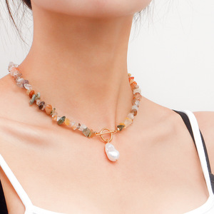 Bijoux transfrontaliers européens et américains Grand fermoir OT en perles irrégulières pour femmes Plage Simple Trendy Colorful Turquoise - Product Image 3