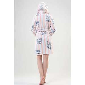 Impatiens Bata de dormir de lana para mujer, manga larga, con capucha, suave, rosa, con estampado de gatos, ropa de dormir informal - Product Image 1