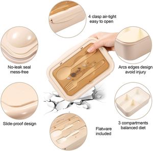 กล่องข้าวพลาสติกแบบแบ่งช่องพร้อมช้อนส้อม PP ป้องกันการรั่วซึม - Product Image 3