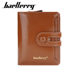 Baellerry Women's Short Wallet Oil Waxed Leather Multi Card Slot Buckle Coin <b>Purse</b> With Zipper Black - Product Image 5