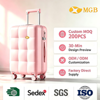 Valise de voyage rigide en PC à texture quadrillée, marque MGB, faible MOQ 200 pièces avec certifications ISO et Sedex