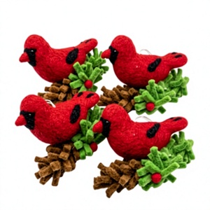 Handmade Eco-Friendly 100% Certified Wool Felt Cardinal Bird Christmas Ornament Holly <b>Pinecone</b> Decor Wall Hanging Traditional - Product Image 1