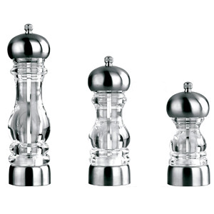 Set di macinapepe e macinasale in vetro trasparente con coperchio e base in acciaio inossidabile, 3 misure per uso in cucina - Product Image 1
