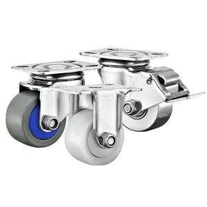 1.5"2" Stainless Steel Casters Small PU TPR NYLON Rubber Wheels Solid Stainless Steel Caster Outdoor Casters