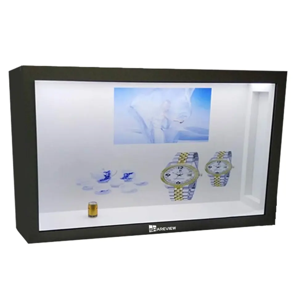 65-इंच इंटरएक्टिव 3डी होलोग्राम बॉक्स टचस्क्रीन रियल-टाइम पारदर्शी एलसीडी शोकेस इन्फ्रारेड डिजिटल पोस्टर प्रोजेक्शन टच