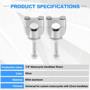 Elevadores de Manillar de Motocicleta Universales de 7/8'' de Aleación de Aluminio con Abrazaderas de Montaje - Product Image 3